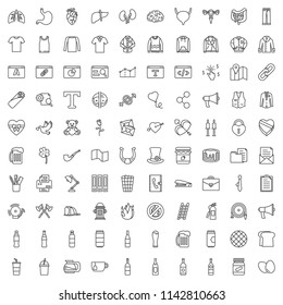 Set of vector thin icon: business, medicine, food, service, work, holidays, clothes.