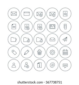 Set of Vector Thin Line Email Icons. Message, Folders, Document