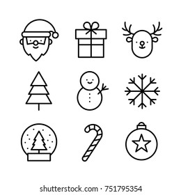 Set of vector thin line icons for Christmas and New Year holidays