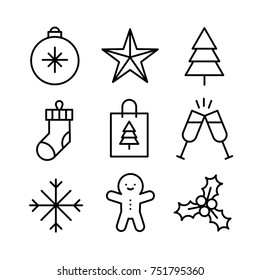 Set of vector thin line icons for Christmas and New Year holidays