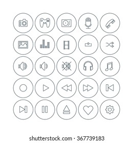 Set of Vector Thin Line Multimedia Icons. Electronic Devices, Player UI, File Types