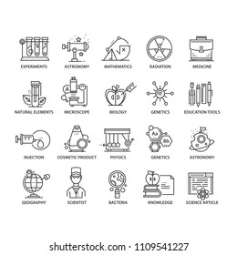 set of vector thin line science icons