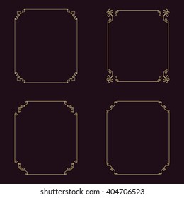 Set Of Vector Thin Vintage Gold Frame For Your Design. Vintage Cover. Place For Text.