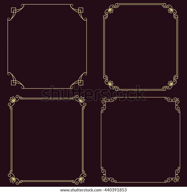 Set\
of vector thin vintage gold frame for your design. Vintage cover.\
Place for text. Vintage beautiful rectangular frame.\
