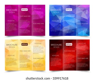 Set of vector three-fold brochure design templates with abstract geometric background EPS10 Tri-Fold Mock up & back Brochure Design 
