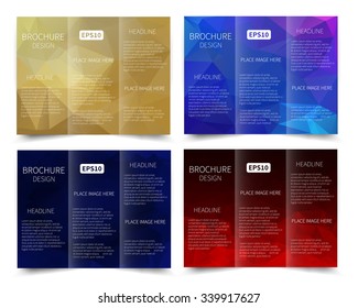 Set of vector three-fold brochure design templates with abstract geometric background EPS10 Tri-Fold Mock up & back Brochure Design 