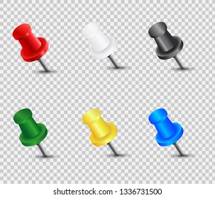 Set of vector thumbtacks illustration. Isolated on white background.