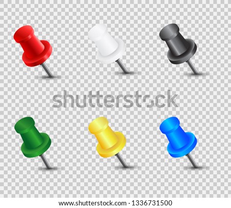 Set of vector thumbtacks illustration. Isolated on white background.