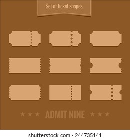 Set Of Vector Ticket Shape Silhouettes Template