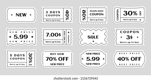 Set of vector tickets, price tags and coupons of unusual shapes, promotions with special discount offers