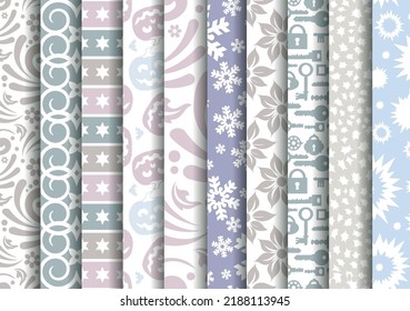 Set of vector tiled seamless collection of modern stylish pastel basic color patterns. Texture for packaging banners wallpaper, fabric print, business cards