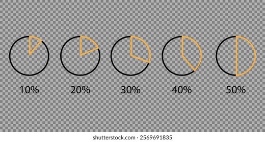 Set of vector timer icons on png background. Vector icons of circular download and circular progress. 