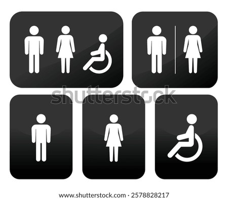  A set of vector toilet signs and icons, designed for clear restroom signage in public spaces.