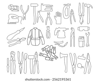 A set Of Vector Tools Icons Vector. Construction Set of tools supplies. Construction industry flat lay concept. Plumber materials and spare parts. Sample of materials on white background.