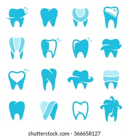 Set of vector tooth icons for dental care clinics