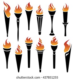 Set of vector torch icons on white background for sports and peace concept design