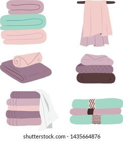 A set of vector towels in the bathroom or spa in pleasant gentle tones. Elements for business cards, advertising, brochures, icons.