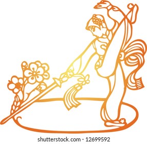 Set of Vector from Traditional Chinese Paper-cut, very popular in North-West China, for celebration of Spring Festival or Wedding
