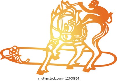 Set of Vector from Traditional Chinese Paper-cut, very popular in North-West China, for celebration of Spring Festival or Wedding