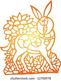 Set of Vector from Traditional Chinese Paper-cut, very popular in North-West China, for celebration of Spring Festival or Wedding