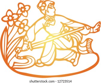 Set of Vector from Traditional Chinese Paper-cut, very popular in North-West China, for celebration of Spring Festival or Wedding