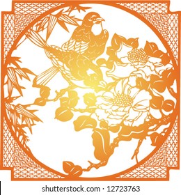 Set of Vector from Traditional Chinese Paper-cut, very popular in North-West China, for celebration of Spring Festival or Wedding