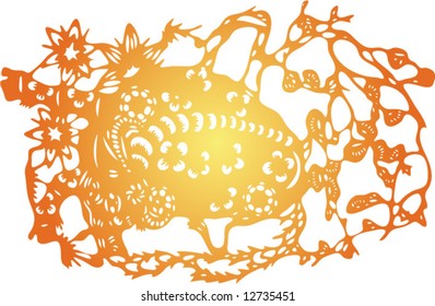 Set of Vector from Traditional Chinese Paper-cut, very popular in North-West China, for celebration of Spring Festival or Wedding