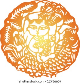 Set of Vector from Traditional Chinese Paper-cut, very popular in North-West China, for celebration of Spring Festival or Wedding