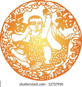 Set of Vector from Traditional Chinese Paper-cut, very popular in North-West China, for celebration of Spring Festival or Wedding