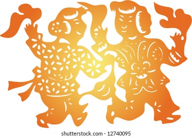 Set of Vector from Traditional Chinese Paper-cut, very popular in North-West China, for celebration of Spring Festival or Wedding