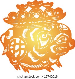 Set of Vector from Traditional Chinese Paper-cut, very popular in North-West China, for celebration of Spring Festival or Wedding