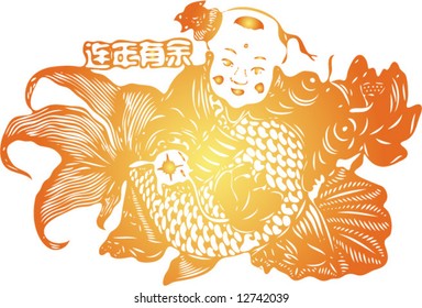 Set of Vector from Traditional Chinese Paper-cut, very popular in North-West China, for celebration of Spring Festival or Wedding