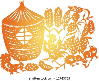 Set of Vector from Traditional Chinese Paper-cut, very popular in North-West China, for celebration of Spring Festival or Wedding