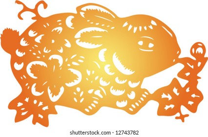 Set of Vector from Traditional Chinese Paper-cut, very popular in North-West China, for celebration of Spring Festival or Wedding