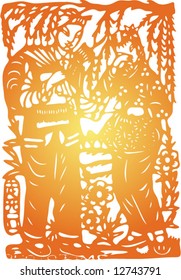 Set of Vector from Traditional Chinese Paper-cut, very popular in North-West China, for celebration of Spring Festival or Wedding