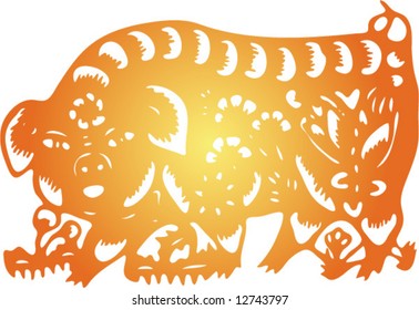 Set of Vector from Traditional Chinese Paper-cut, very popular in North-West China, for celebration of Spring Festival or Wedding