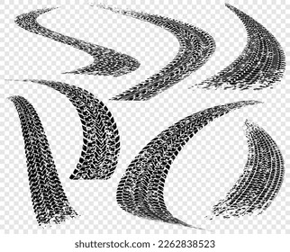 Set of vector trails, traces of the tyre in grunge style 