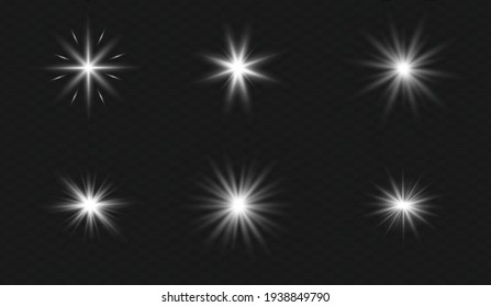 Set of vector transparent flash light effect; sunlight special lens. Bright gold flashes and glares