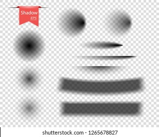 Set of vector transparent isolated shadows, round, oval and rectangular curved. Design elements on an isolated transparent background.