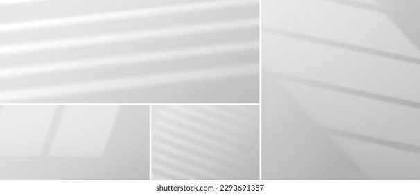 Set of vector transparent overlay shadows. Isolated shade set. Gray empty room studio abstract background for products display
