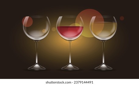 Conjunto de vasos de vino tinto transparente vectorial con bebidas