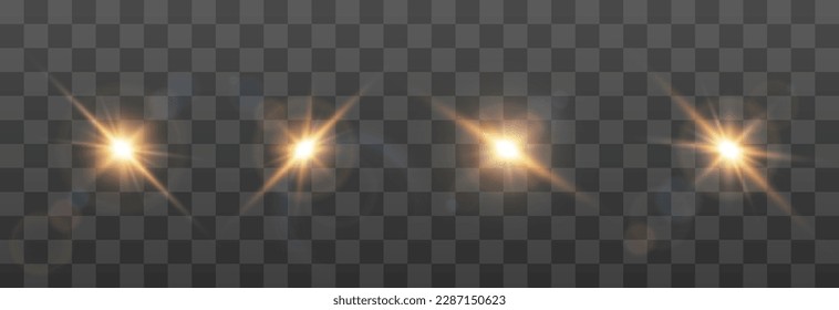 Set of vector transparent sunlight, special flash light effect. Glow light effect, bright sun or spotlight beams. Light png. Decor element isolated on transparent background.