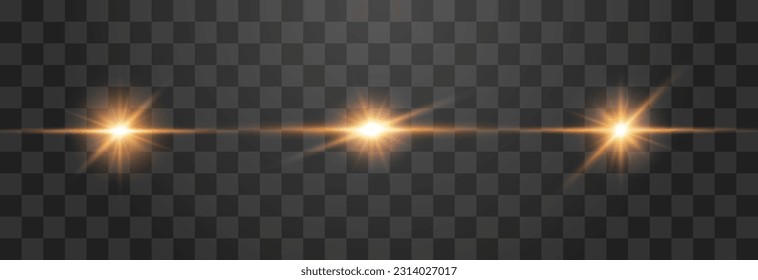 Set of vector transparent sunlight, special flash light effect. Glow light effect, bright sun or spotlight beams. Light png. Decor element isolated on transparent background.