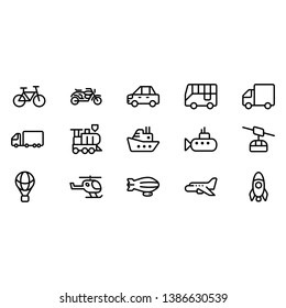 a set of vector transport icons. a collection of 15 vehicle icons