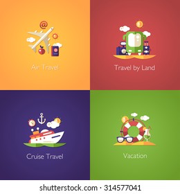 Set of vector travel flat design compositions
