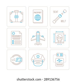 Set of vector travel icons and concepts in mono thin line style