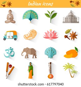 Set Of Vector Travel Indian Icons. Collection Of Famous Symbols And Design Elements In India Style.