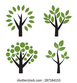 Set of vector tree with green leafs