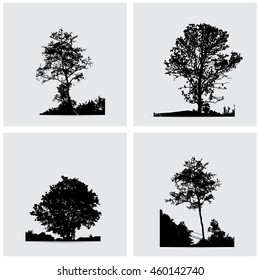 Set of vector tree silhouettes.