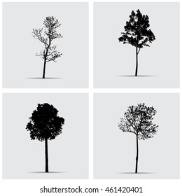 Set of vector tree silhouettes.